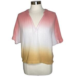 Young Fabulous‎ and Broke Gauze Cotton Dip Dye V-Neck Top Raw Hem Women's Small